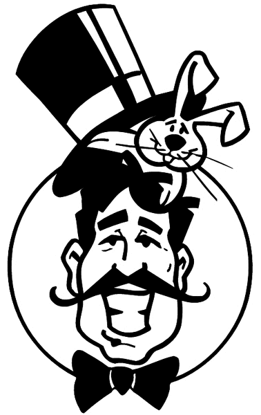 Rabbit on magician's head under his hat vinyl sticker.  Customize on line. Entertainment And Circus 033-0219